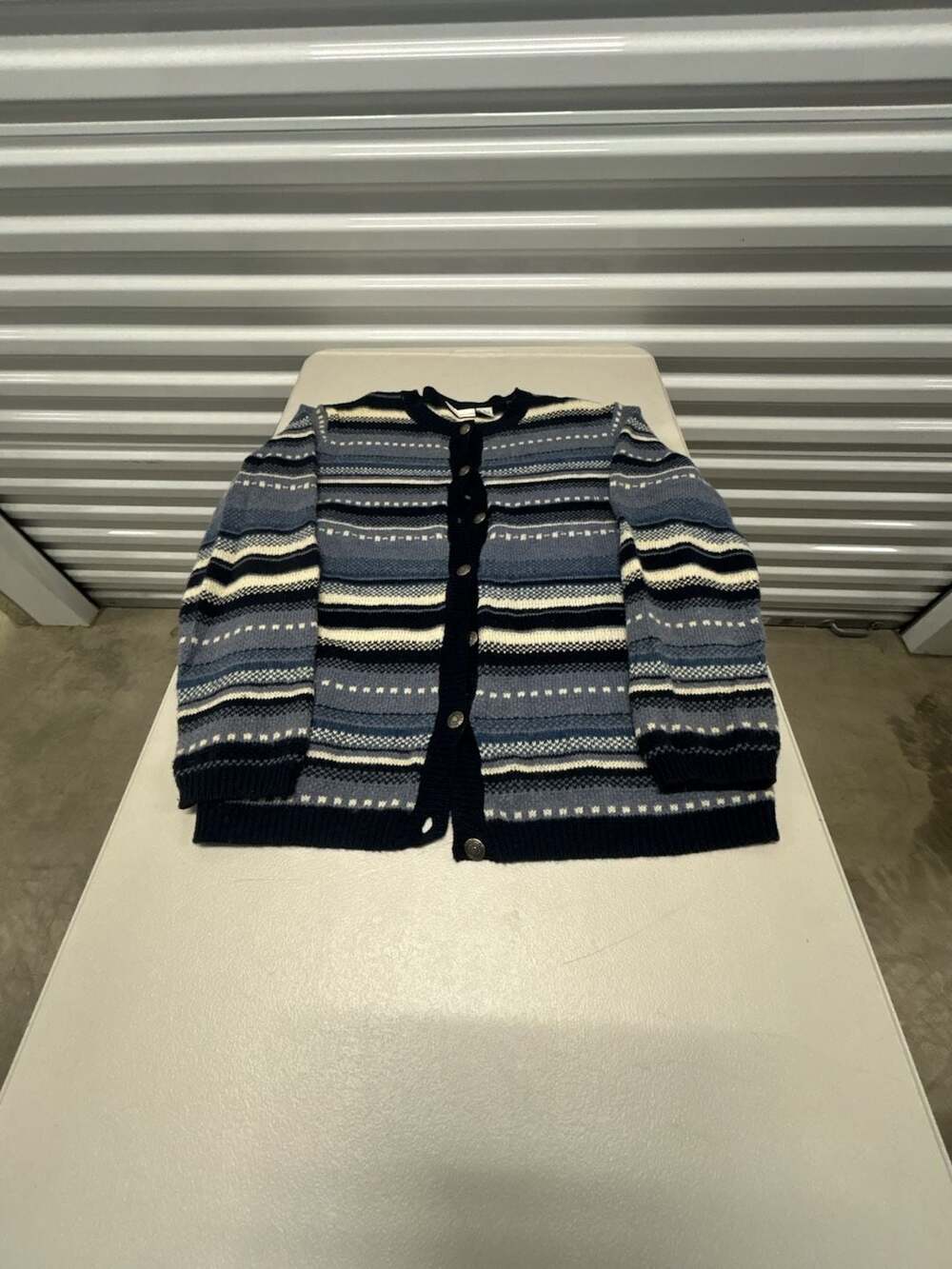 Croft & Barrow Blue Fair Isle Striped Knit Button-Up Cardigan Sweater Medium
